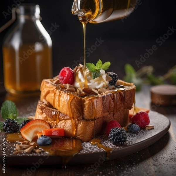 Fototapeta Warm Berry French Toast - Generative AI Illustration