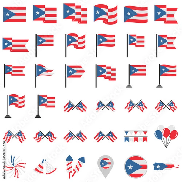 Fototapeta Puerto rico flags icon set, Puerto rico independence day icon set vector sign symbol