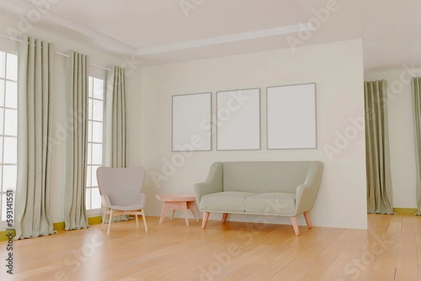 Obraz Photo frame mock up.living room design. empty room design interio. 3d rendering
