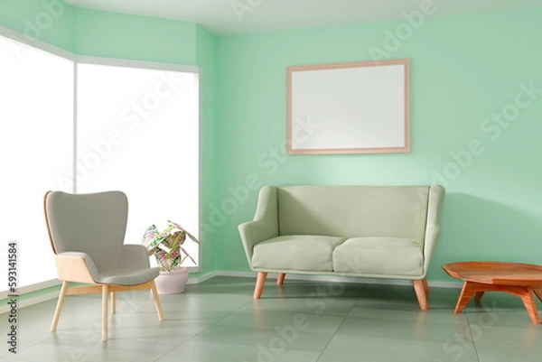 Fototapeta Photo frame mock up.living room design. empty room design interio. 3d rendering