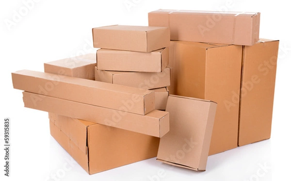 Fototapeta Different cardboard boxes isolated on white