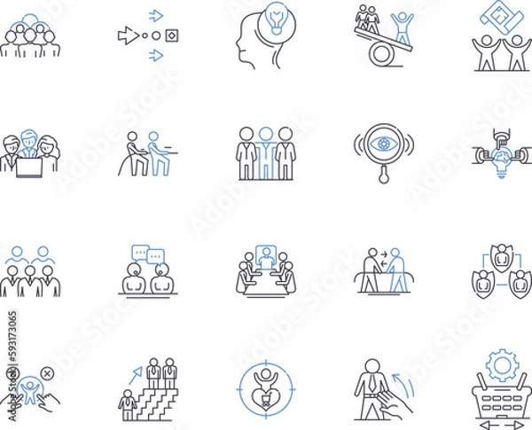 Fototapeta Company team outline icons collection. Company, Team, Corporate, Group, Staff, Members, Employees vector and illustration concept set. Colleagues, Executives, Managers linear signs