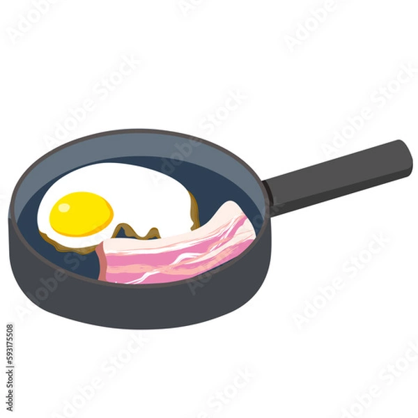 Obraz フライパンで焼くベーコンエッグ