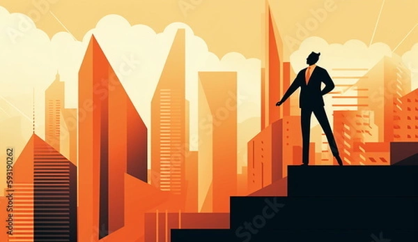 Fototapeta Illustration of a business man reaching for a goal. Based on Generative Ai.