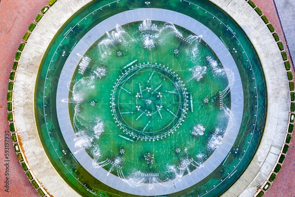 Obraz aerial top view of the fountain in the city. Drone photography