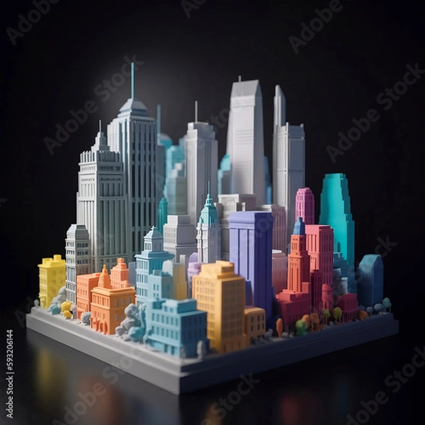 Fototapeta 3d printed city layout. AI generated