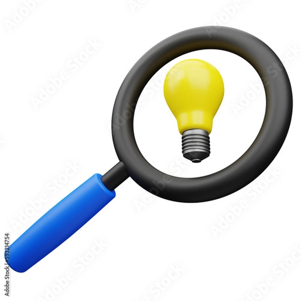 Fototapeta light bulb with magnifying glass 3d render