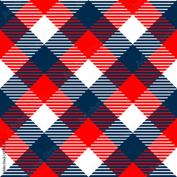 Obraz Checkered gingham fabric seamless pattern in blue white red