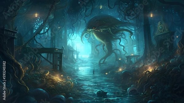 Obraz 深海の幻想的な生態系 No.046 | Surreal Deep Sea Ecosystem Generative AI