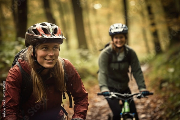 Fototapeta Biking in the Forest: illustration of Outdoor Adventure. Ai generated.