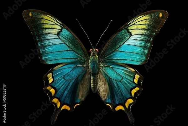 Fototapeta Beautiful butterfly on a black background. Isolate. Generative AI.