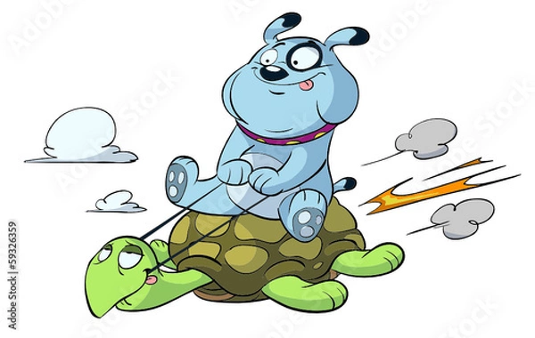 Obraz flying dog on turtle