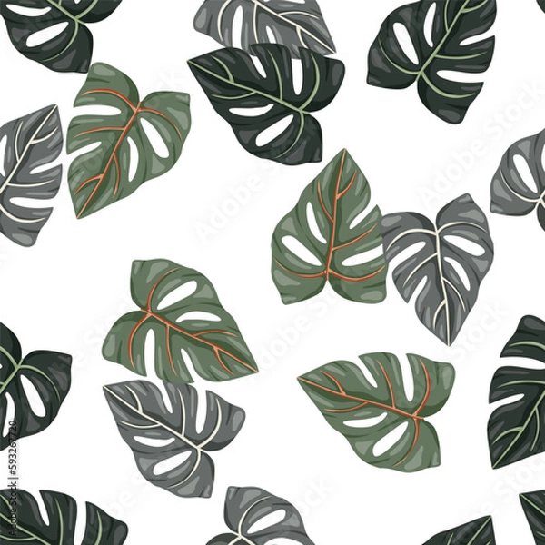 Fototapeta Botanical leaf wallpaper. Tropical pattern, palm leaves floral background. Abstract exotic plant seamless pattern.