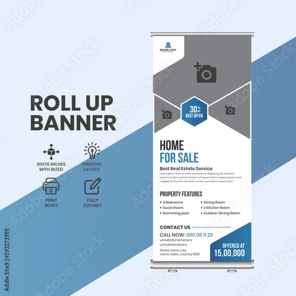 Fototapeta Creative Business Real Estate roll Up Banner x stand advertisement pull-up banner design template 