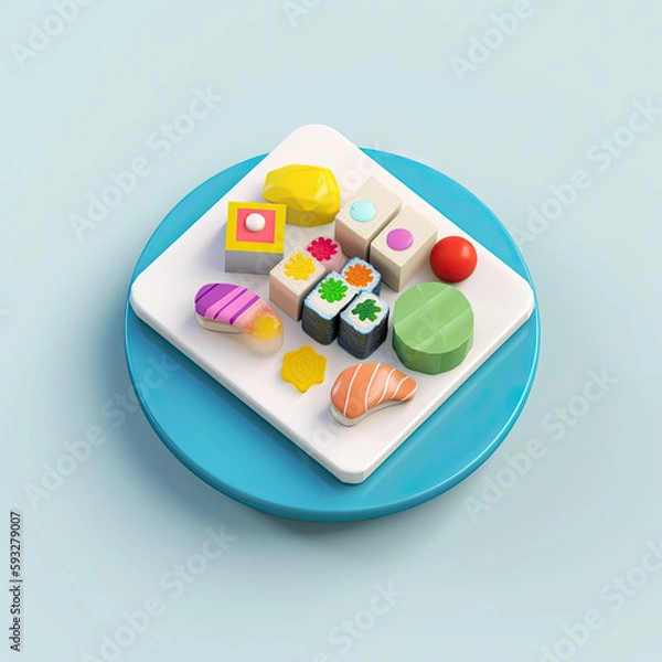 Fototapeta Softly Lit Isometric Porcelain Object: A Trending Modular Constructivism 
