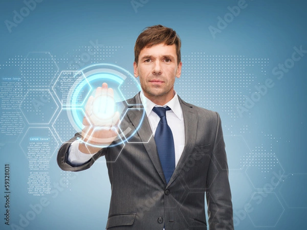 Fototapeta attractive buisnessman working with virtual screen