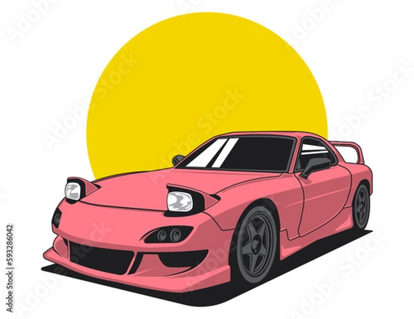 Fototapeta 90s car illustration design vector with red coloring design graphic