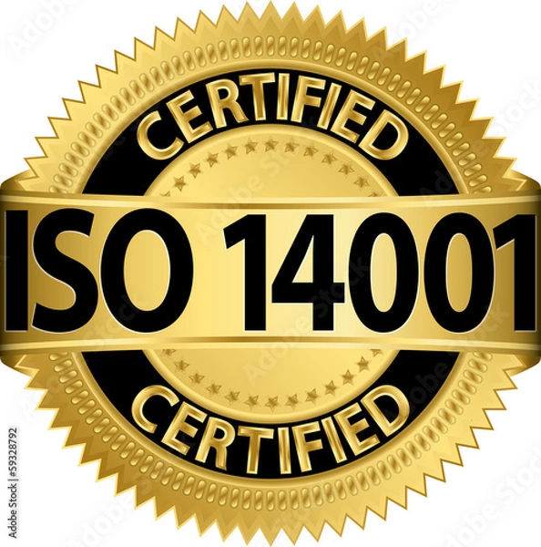 Obraz ISO 14001 certified golden label, vector illustration