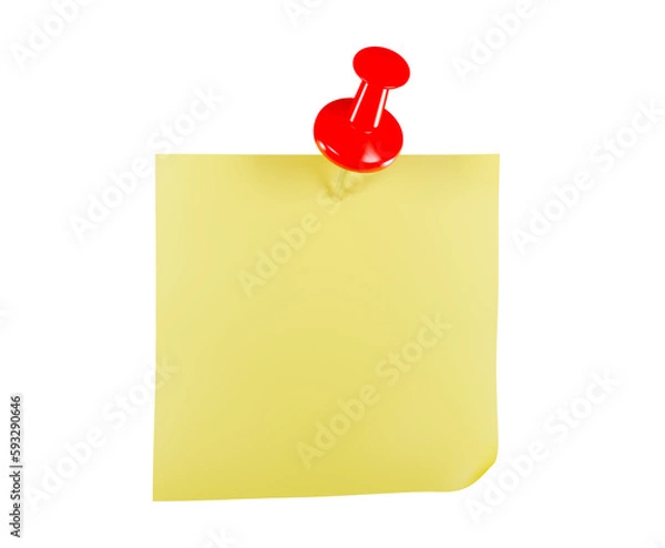 Fototapeta Pin Board 3d yellow note paper for notice message. 3D png element