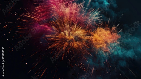 Obraz Colored powder explosion on black background. Freeze motion.