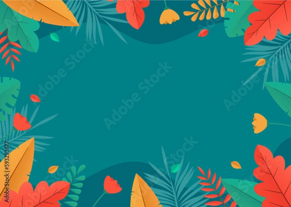 Fototapeta background design with flat illustrations of various plants and leaves