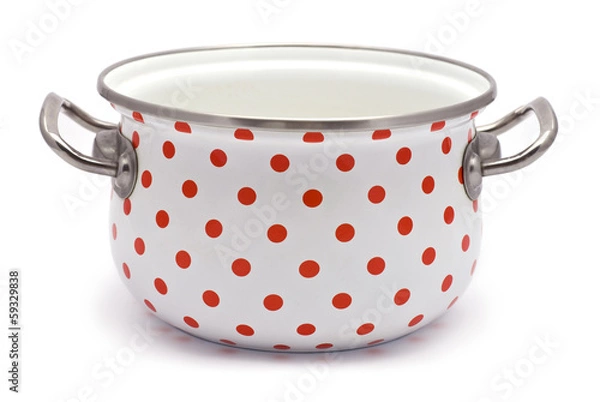 Fototapeta White Saucepan with Red Dots isolated on white