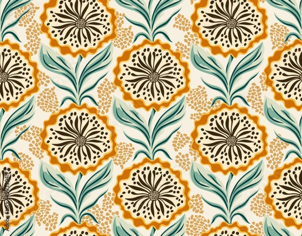 Fototapeta floral seamless folk pattern, vector illustration