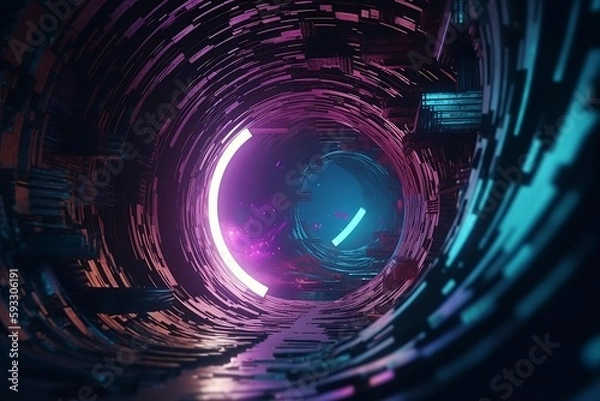 Obraz futuristic-tunnel-blue-purple-teal-dark-space-background. AI generated.