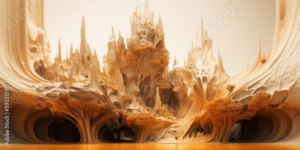 Obraz A photo of an architectural structure that looks like it is shaped out of chocolate and wax, in the style of kim keever,  Created by AI generation, AI generative