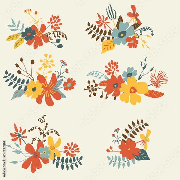 Obraz Set of six graphic floral design