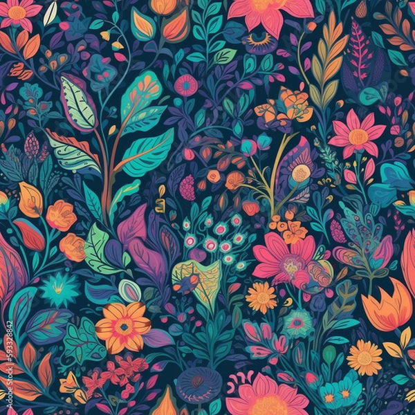 Fototapeta Colorful Floral Seamless Pattern Generative AI