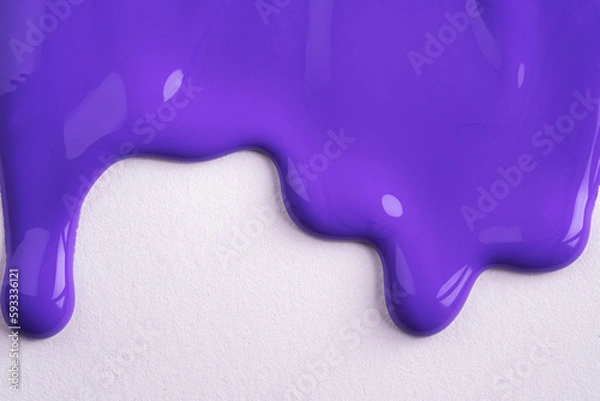 Obraz Violet liquid drops of paint color flow down on white canvas. Abstract art. Lilac paint dripping on the white wall