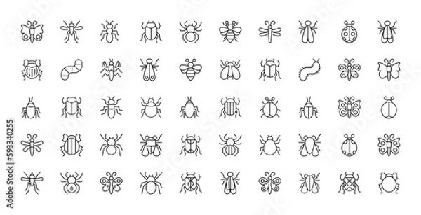 Obraz Set of simple insect line icons. Linear signs pack. Perfect for web apps and mobile.