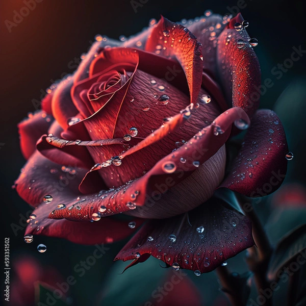 Fototapeta Red rose with dew drops