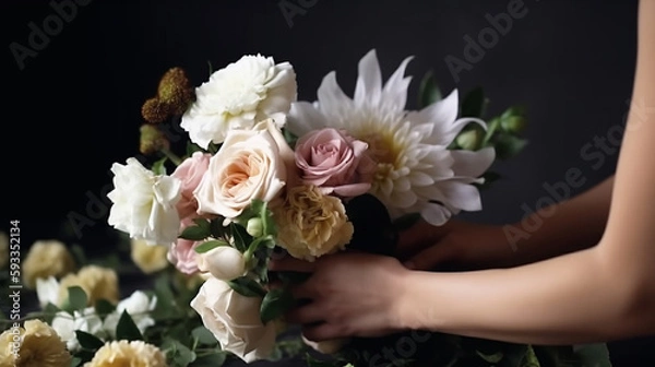 Obraz Female Arranging a White Flower Bouquet 