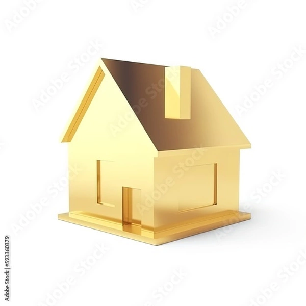 Fototapeta Minimalistic golden house 3d icon. Mortgage symbol 3d render on isolated background
