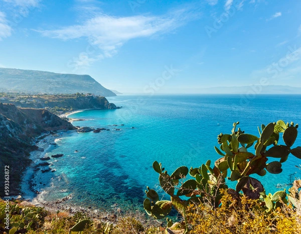Fototapeta Beautiful Calabrian Tyrrhenian sea coastline landscape. Not far from Capo Vaticano Ricardi, Tropea, Calabria, Italy.
