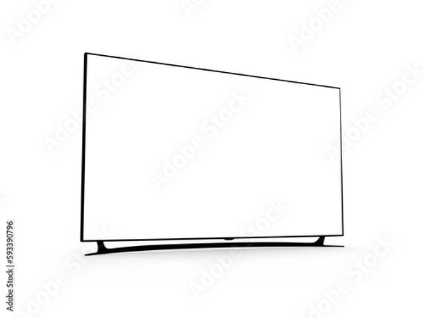 Fototapeta Curved TV 4K flat screen lcd or led, plasma realistic, White blank HD monitor mockup. White screen LED TV television isolated on white background, 3D illustration, 3D rendering.