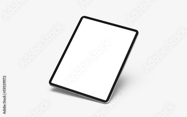 Fototapeta black tablet computer with blank white screen isolated on white background. 3D illustration, 3D rendering.