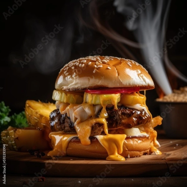 Fototapeta Red Bell Pineapple Burger - Generative Ai Illustration