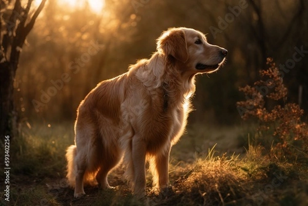 Obraz Portrait golden retriever in the sunset