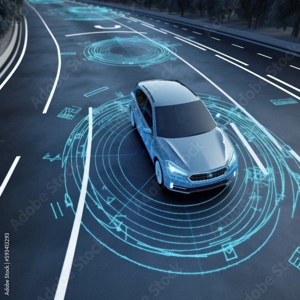 Fototapeta Autonomous car, data showing detection