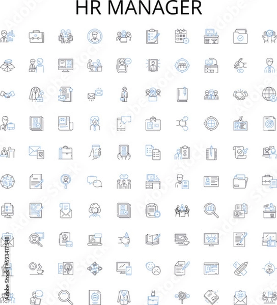 Fototapeta Hr manager outline icons collection. HR, Manager, Human, Resources, Personnel, Manage, Recruitment vector illustration set. Training, Performance, Evaluation linear signs