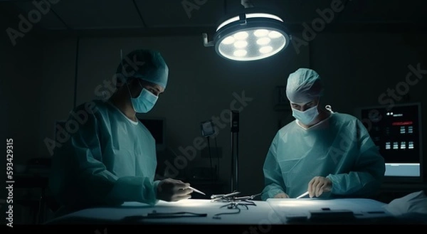 Fototapeta Contrasting Light in Surgical Operative Scene in Operating Theatre