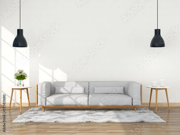Obraz Living room interior in modern style, 3d render with sofa and decorations.