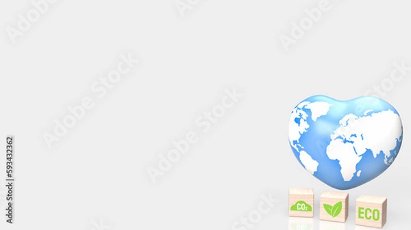 Fototapeta The earth  map on heart for eco concept 3d rendering