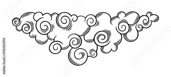 Fototapeta Chinese cloud in curly style. Decorative storm cloud for festive asian designs. Vector illustration isolated in white background