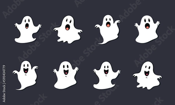 Obraz Cute funny happy ghosts. cartoon spooky ghost character. flat vector