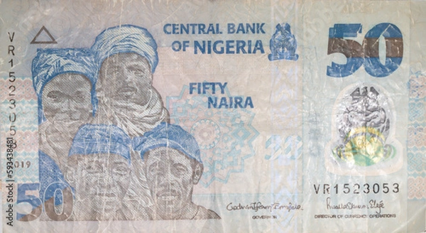 Obraz old Nigerian banknote of 50 Niara blue color