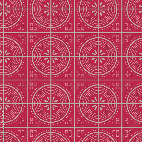 Fototapeta Vector viva magenta abstract geometric repeat seamless pattern background. Vector illustration